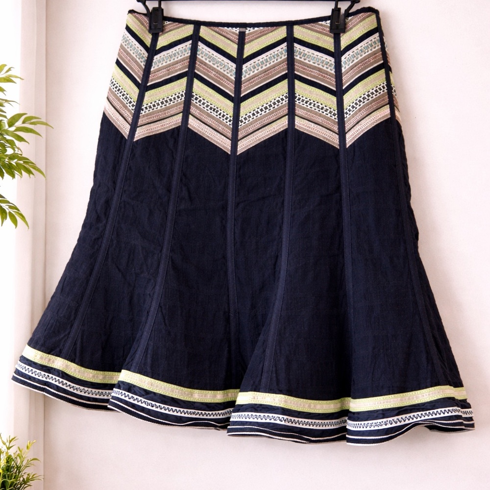 Nanette Lepore Vintage Navy A-Line Skirt 12 Chevron Trim Romantic 90s - Picture 3 of 13